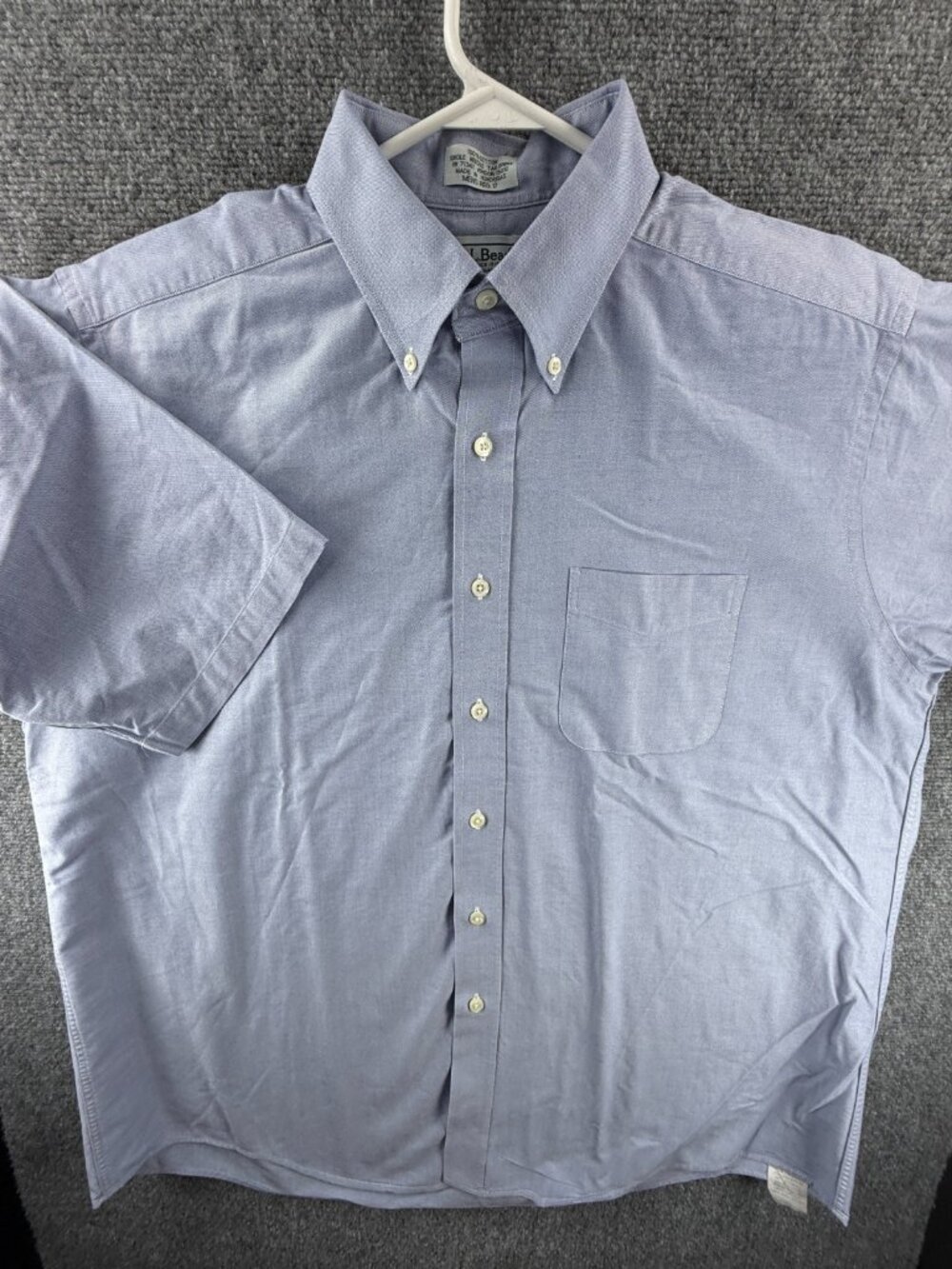 LL Bean OCBD Oxford Short Sleeve Blue Size 17 Men All Cotton Regular Woven
